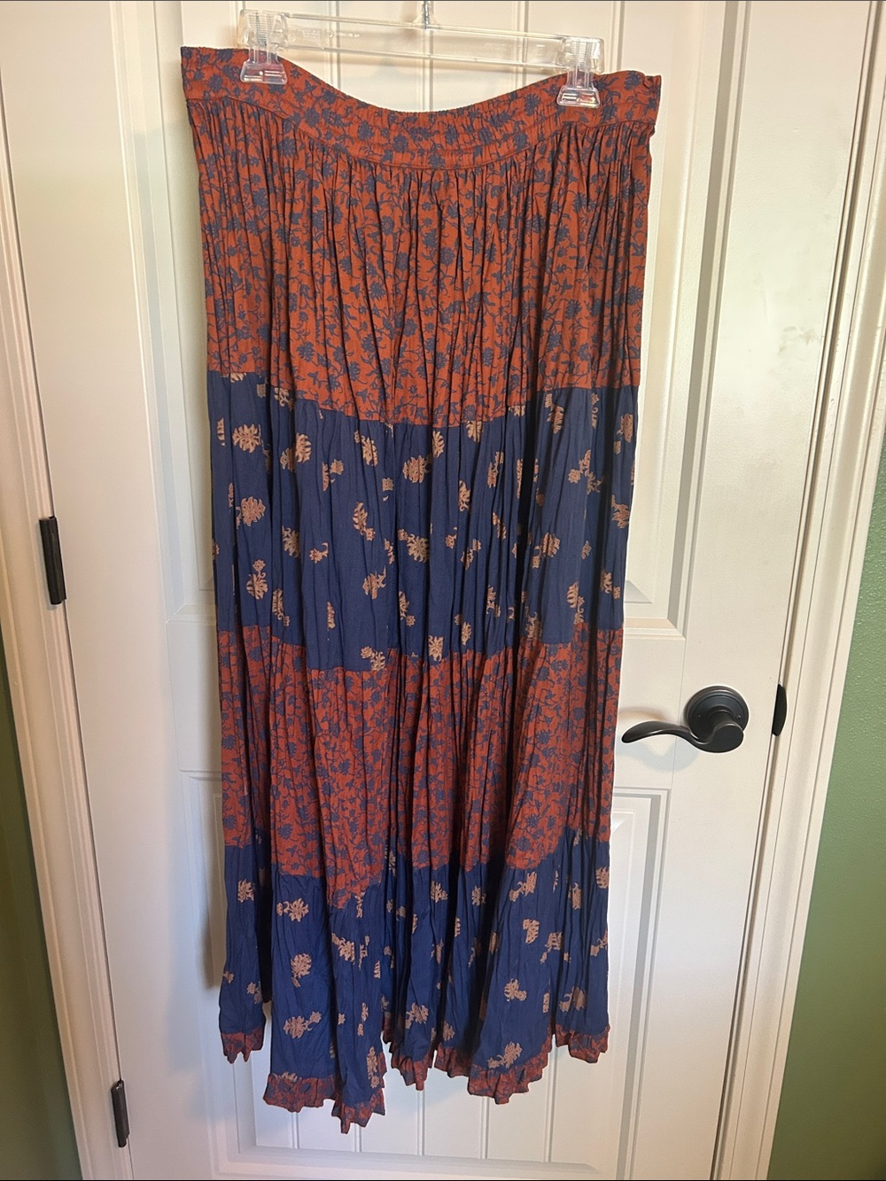 Tiered Floral Maxi Skirt in Navy and Rust